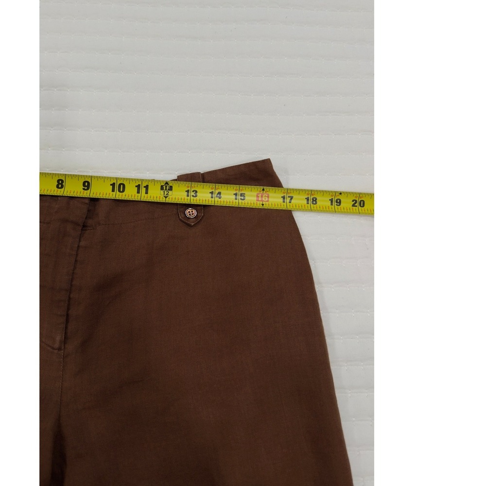 J. McLaughlin Brown Linen Wide Leg Trousers High Waisted Button Tab Size 14 - Picture 6 of 8